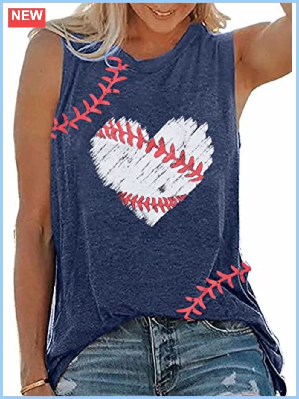 Baseball Heart Print Tank Top Women Sleeveless Summer Casual Graphic Tee